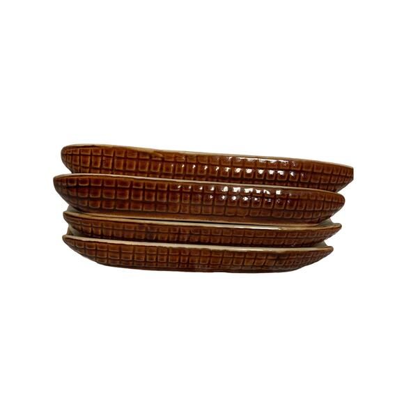 Corn Holders Vintage Brown/Cream Ceramic Set of 4 - Picture 2 of 9